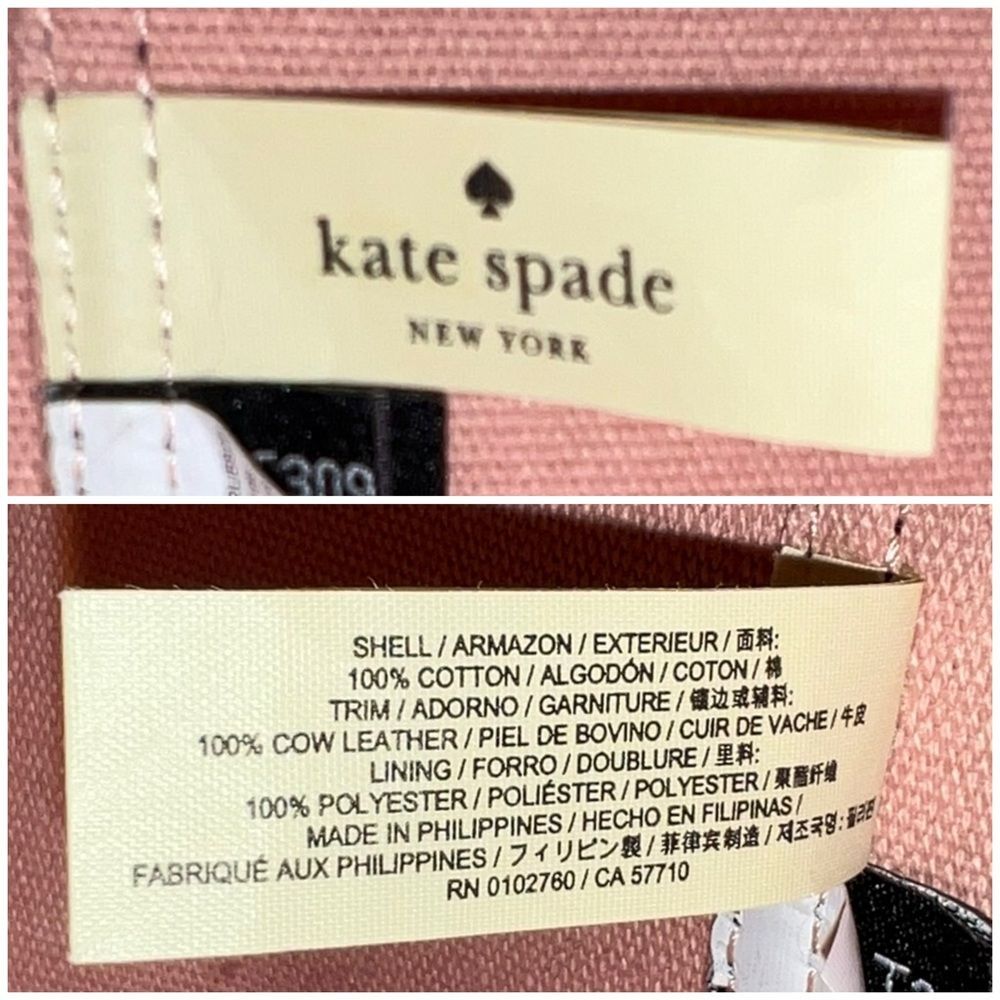 Kate Spade Ash Street Logo Triple Compartment Tote GUC Cotton Twill Leather Trim - Picture 13 of 14